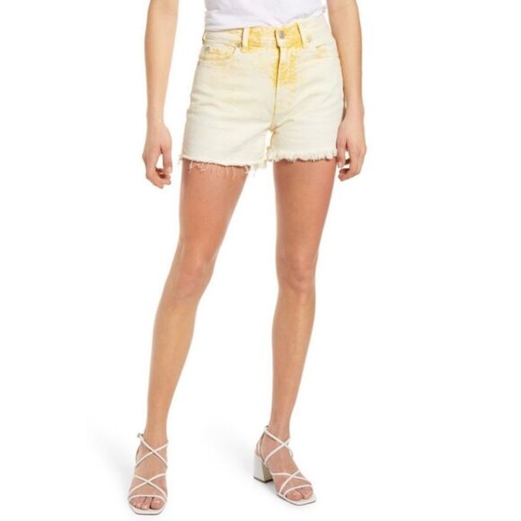 7 For All Mankind Yellow Distressed Cutoff Shorts Festival Concert Beach - Picture 1 of 14